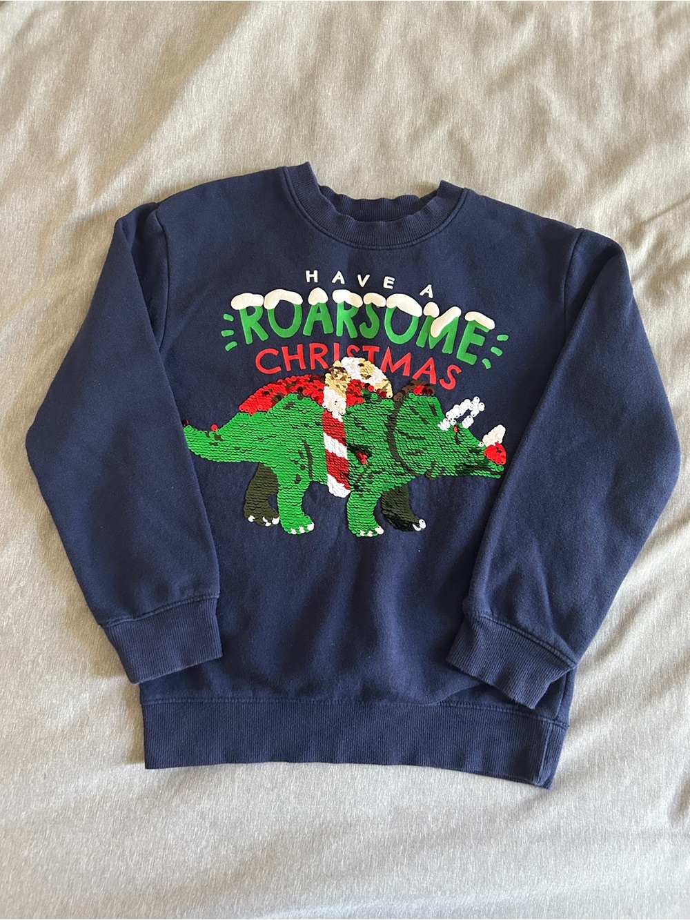 Kids Navy "Have a Roarsome Christmas" Dino Sweatshirt